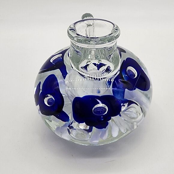 Blue Flower Bubble St Clair Studio Art Candle Holder Paperweight Unmarked - Picture 3 of 7